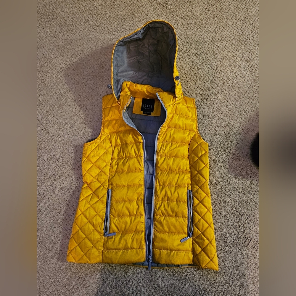 Yellow Quilted Vest with Hood